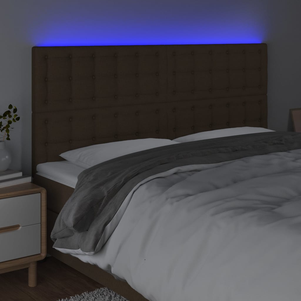 Hoofdbord LED 200x5x118/128 cm stof donkerbruin is nu te koop bij PeponiXL, paradijselijk wonen!