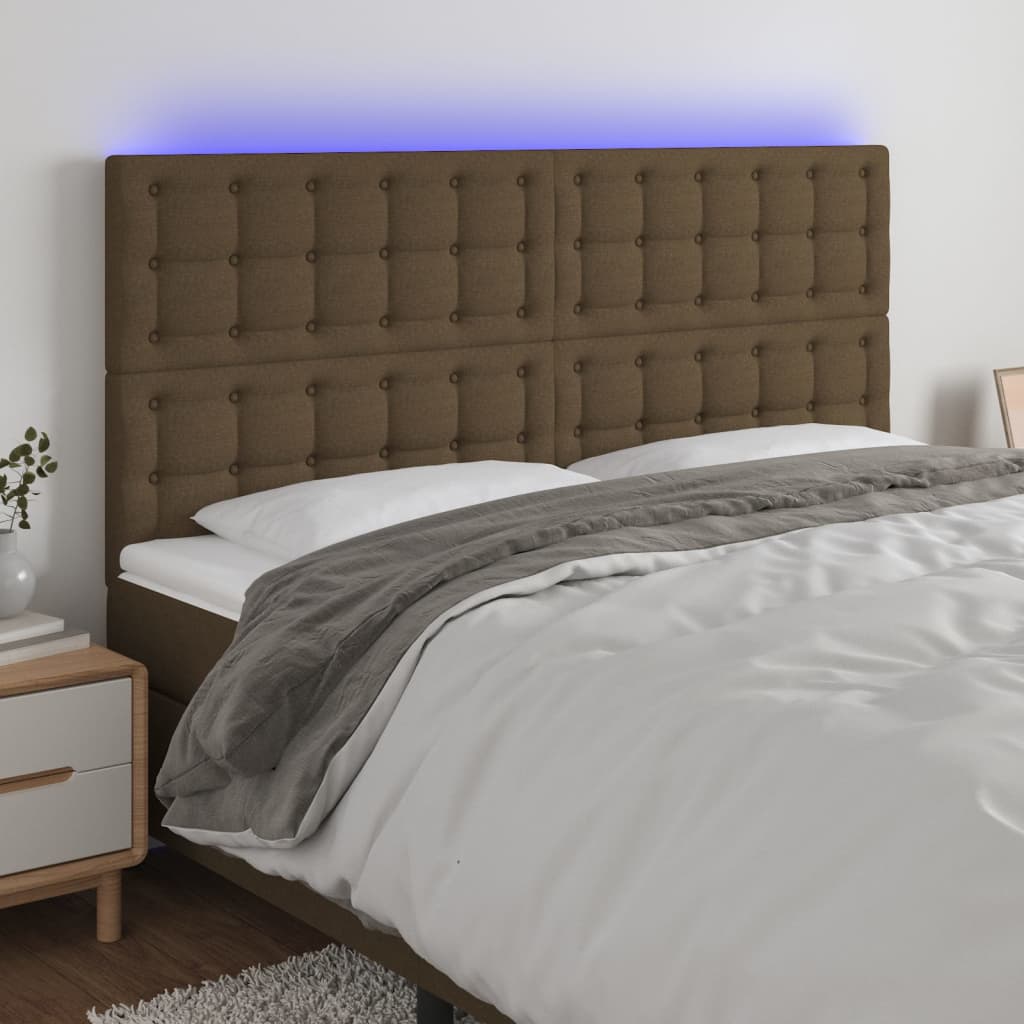 Hoofdbord LED 200x5x118/128 cm stof donkerbruin is nu te koop bij PeponiXL, paradijselijk wonen!