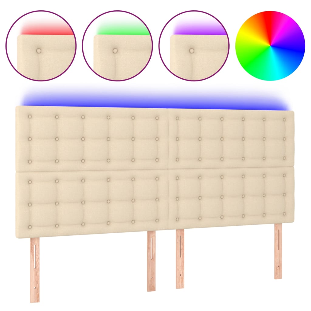 Hoofdbord LED 200x5x118/128 cm stof crèmekleurig is nu te koop bij PeponiXL, paradijselijk wonen!