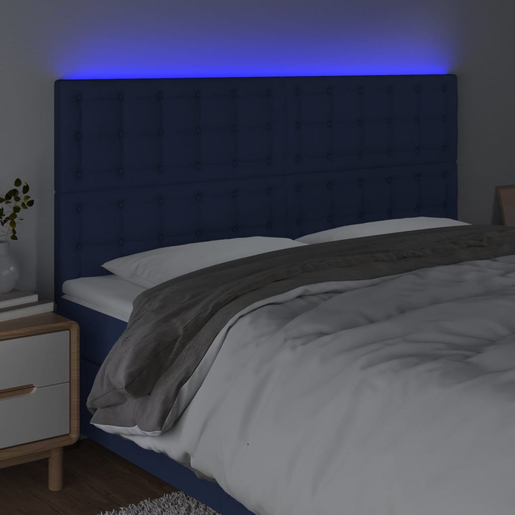 Hoofdbord LED 200x5x118/128 cm stof blauw is nu te koop bij PeponiXL, paradijselijk wonen!
