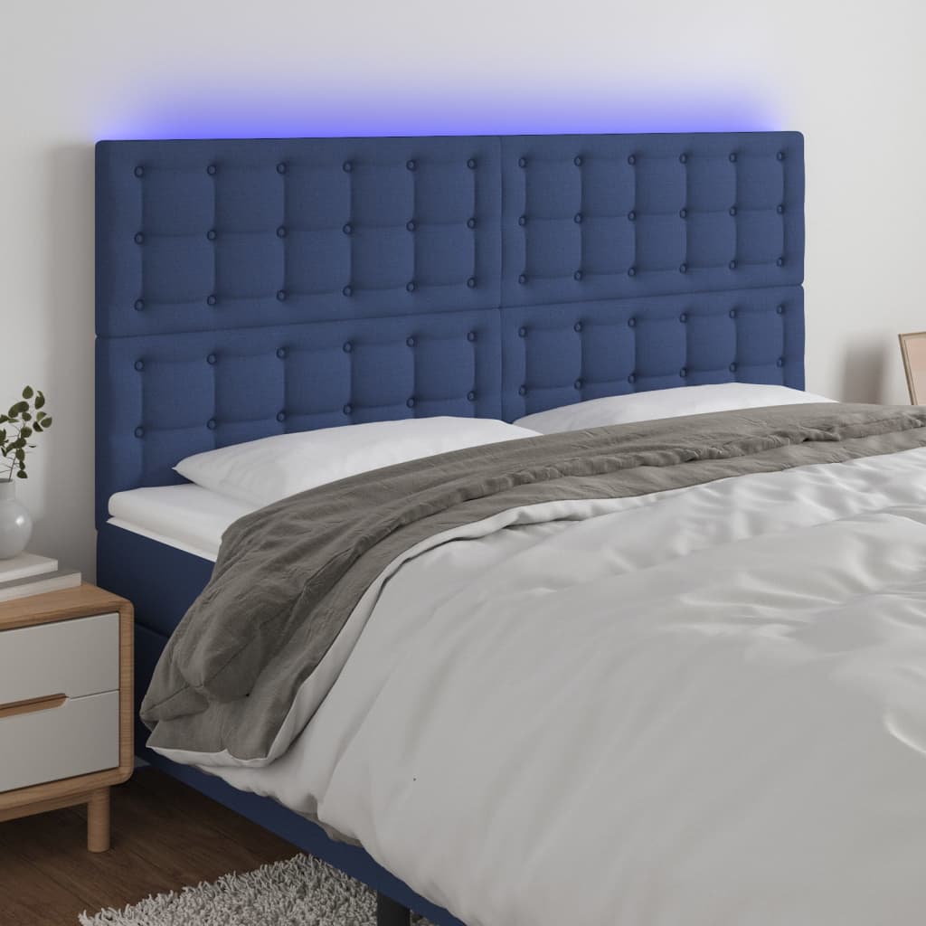 Hoofdbord LED 200x5x118/128 cm stof blauw is nu te koop bij PeponiXL, paradijselijk wonen!