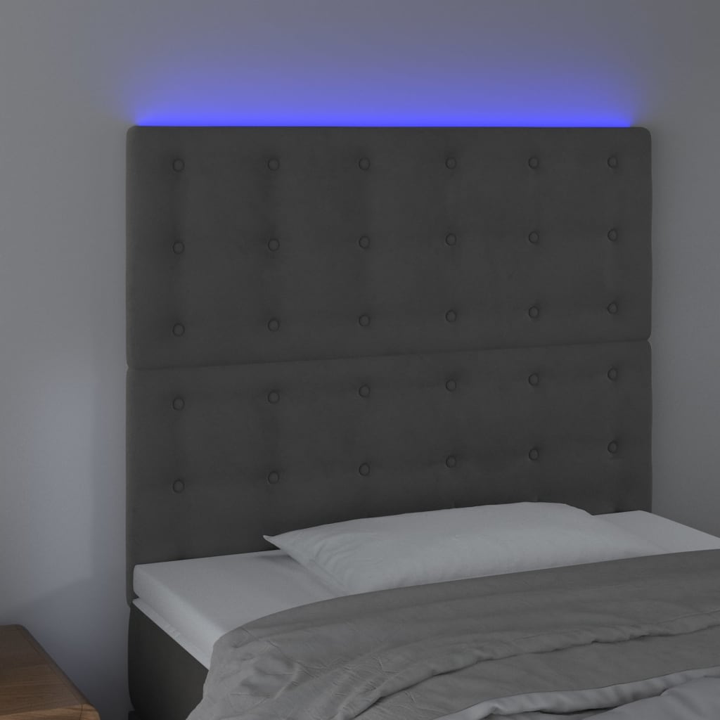 Hoofdbord LED 80x5x118/128 cm fluweel donkergrijs is nu te koop bij PeponiXL, paradijselijk wonen!