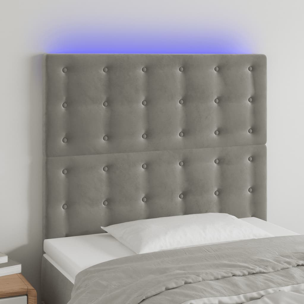 Hoofdbord LED 90x5x118/128 cm fluweel lichtgrijs is nu te koop bij PeponiXL, paradijselijk wonen!