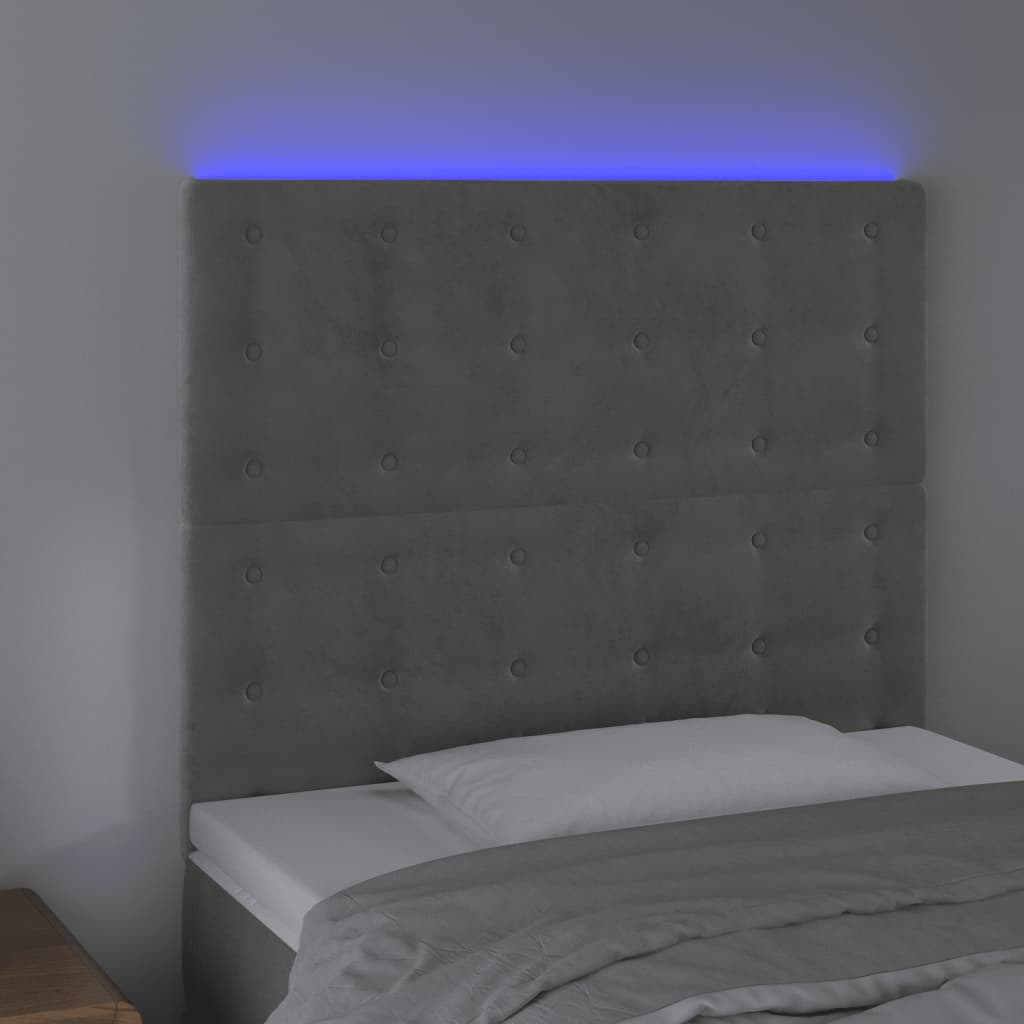 Hoofdbord LED 100x5x118/128 cm fluweel lichtgrijs is nu te koop bij PeponiXL, paradijselijk wonen!