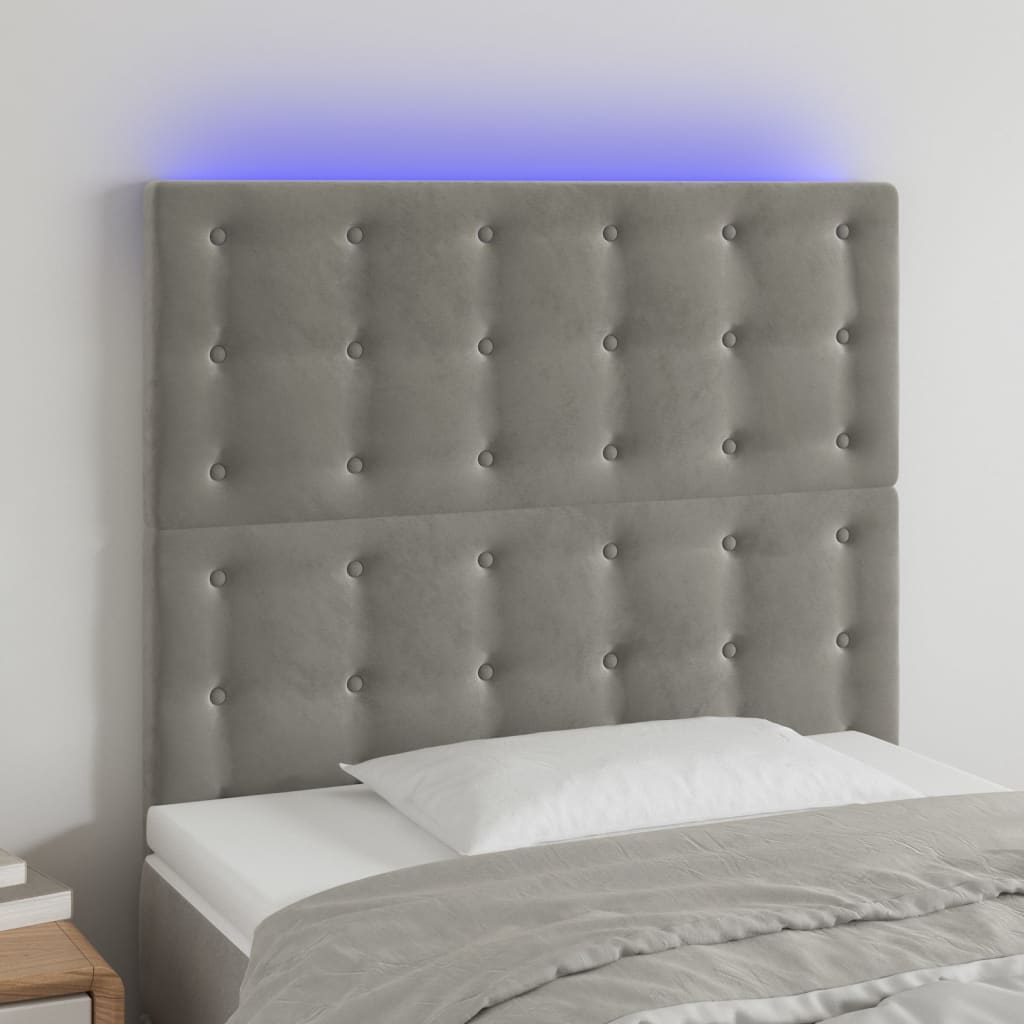 Hoofdbord LED 100x5x118/128 cm fluweel lichtgrijs is nu te koop bij PeponiXL, paradijselijk wonen!