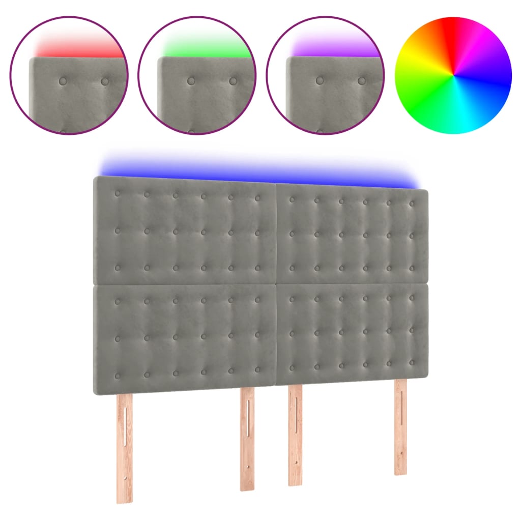 Hoofdbord LED 144x5x118/128 cm fluweel lichtgrijs is nu te koop bij PeponiXL, paradijselijk wonen!