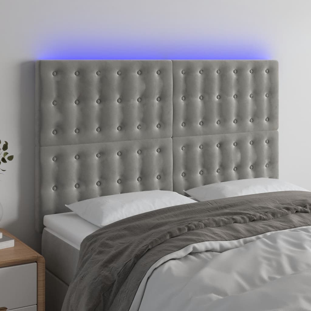 Hoofdbord LED 144x5x118/128 cm fluweel lichtgrijs is nu te koop bij PeponiXL, paradijselijk wonen!