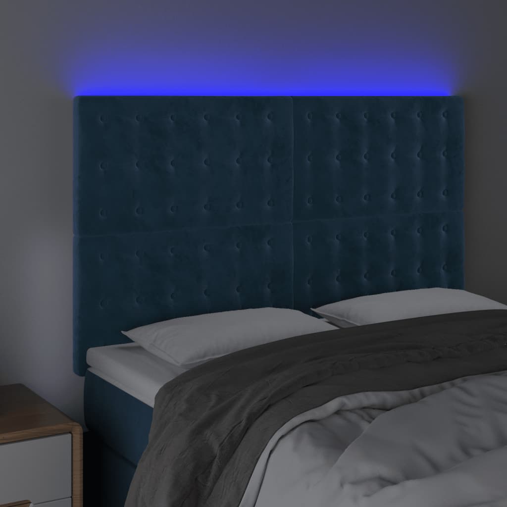 Hoofdbord LED 144x5x118/128 cm fluweel donkerblauw is nu te koop bij PeponiXL, paradijselijk wonen!
