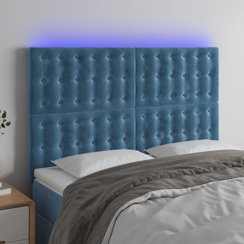 Hoofdbord LED 144x5x118/128 cm fluweel donkerblauw is nu te koop bij PeponiXL, paradijselijk wonen!
