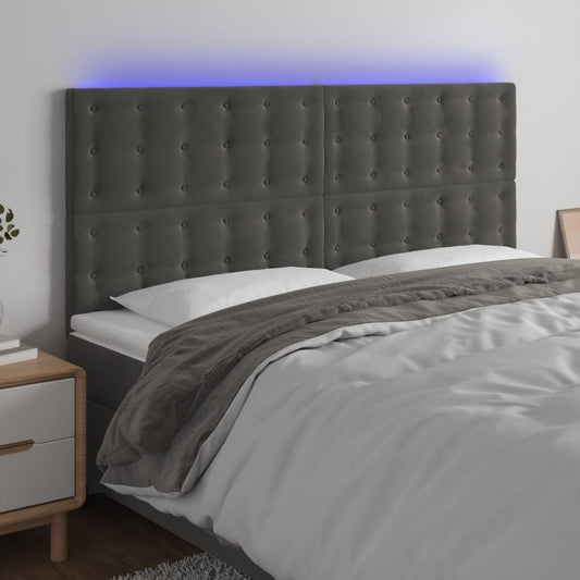 Hoofdbord LED 160x5x118/128 cm fluweel donkergrijs is nu te koop bij PeponiXL, paradijselijk wonen!