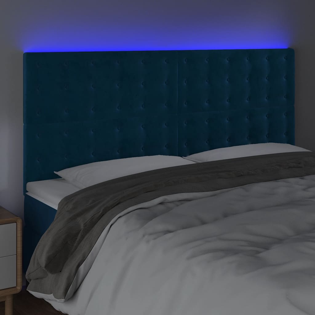 Hoofdbord LED 160x5x118/128 cm fluweel donkerblauw is nu te koop bij PeponiXL, paradijselijk wonen!