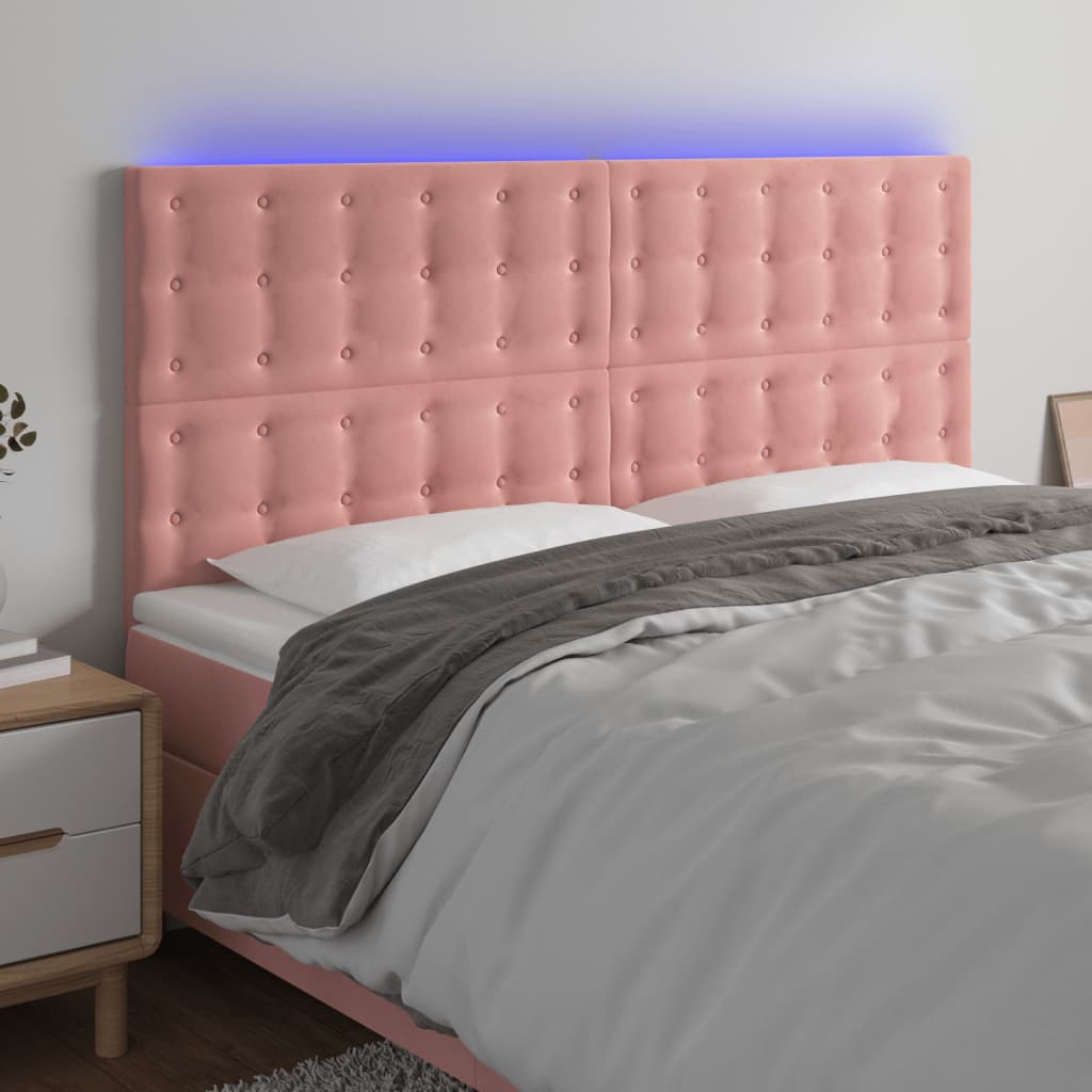 Hoofdbord LED 160x5x118/128 cm fluweel roze is nu te koop bij PeponiXL, paradijselijk wonen!