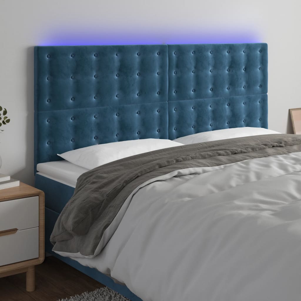 Hoofdbord LED 180x5x118/128 cm fluweel donkerblauw is nu te koop bij PeponiXL, paradijselijk wonen!