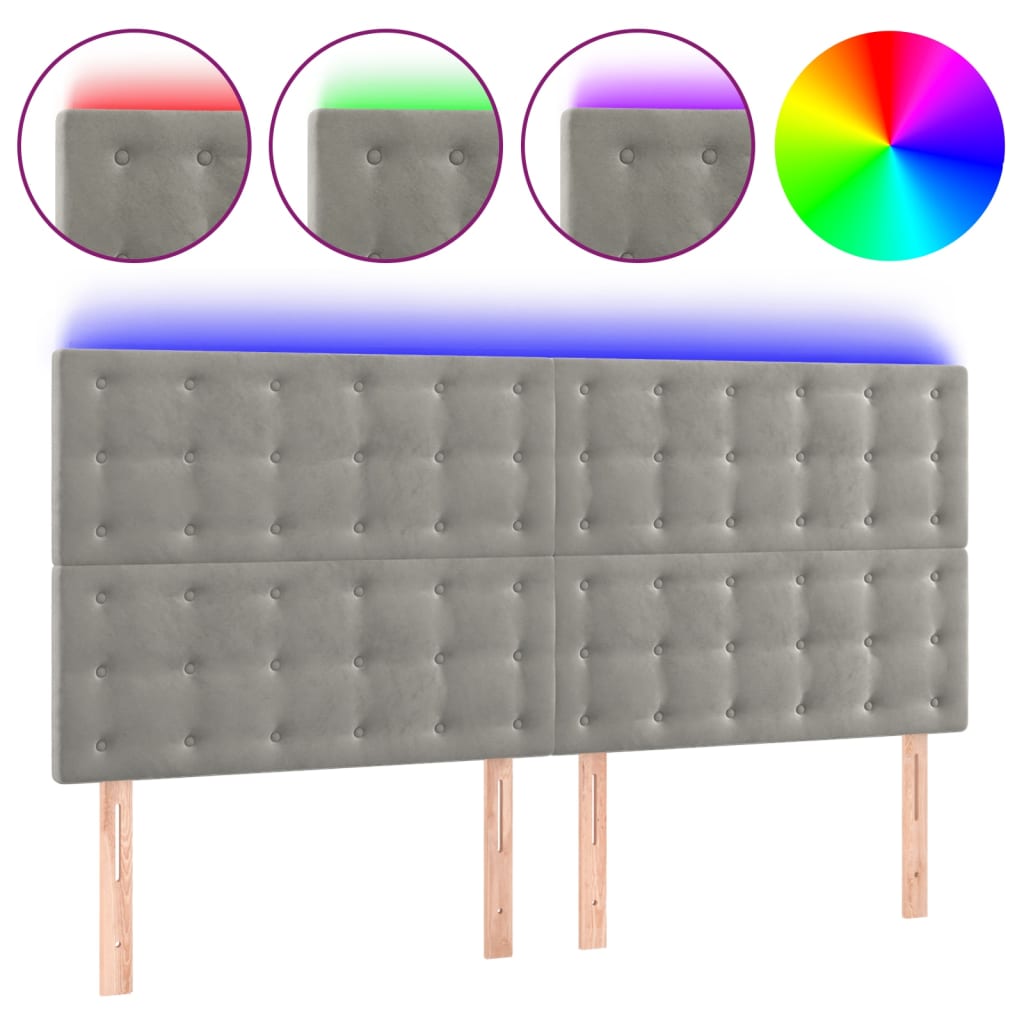 Hoofdbord LED 200x5x118/128 cm fluweel lichtgrijs is nu te koop bij PeponiXL, paradijselijk wonen!