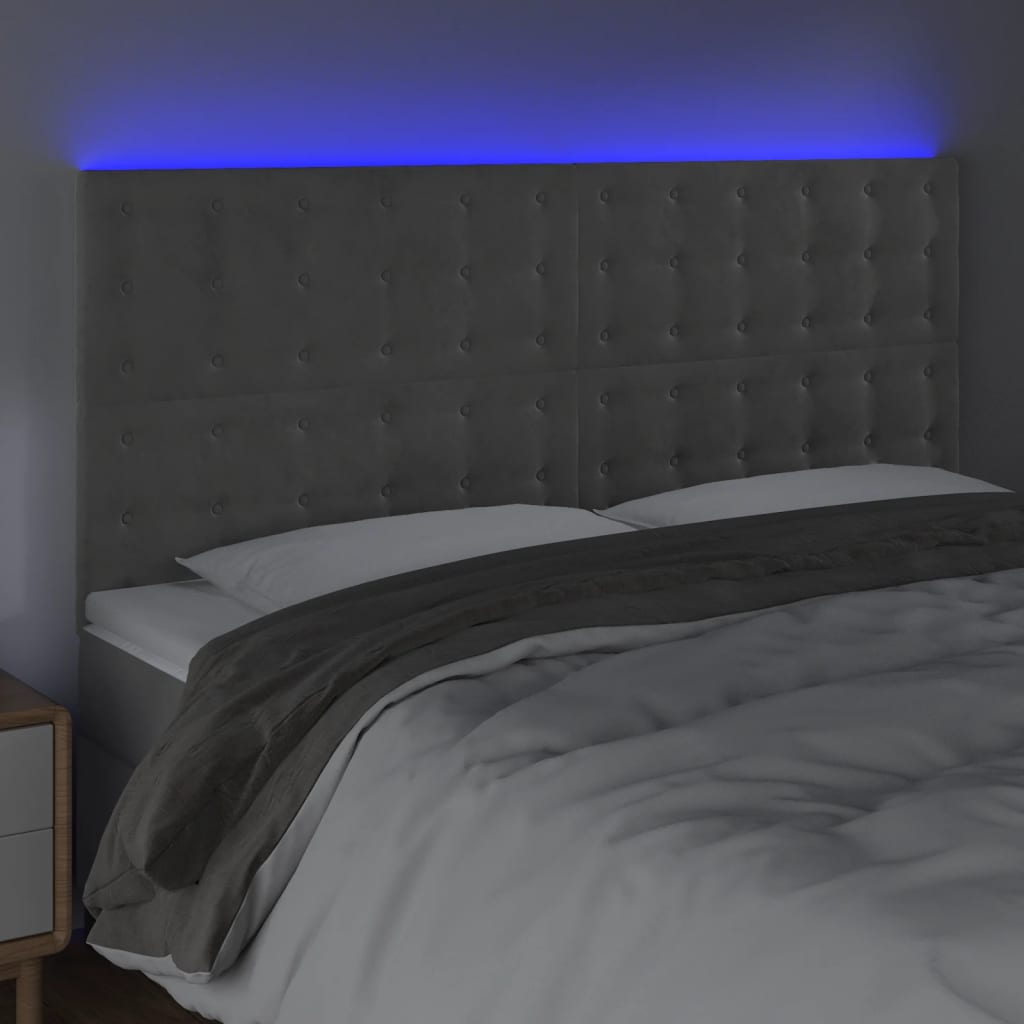 Hoofdbord LED 200x5x118/128 cm fluweel lichtgrijs is nu te koop bij PeponiXL, paradijselijk wonen!