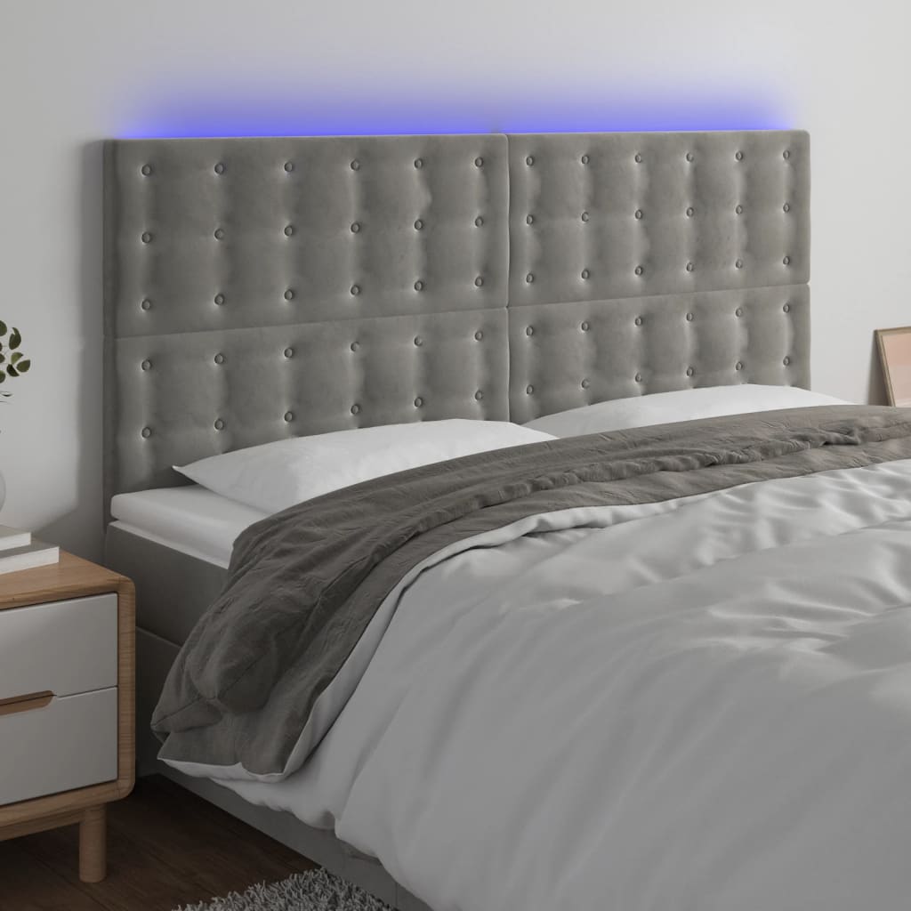 Hoofdbord LED 200x5x118/128 cm fluweel lichtgrijs is nu te koop bij PeponiXL, paradijselijk wonen!