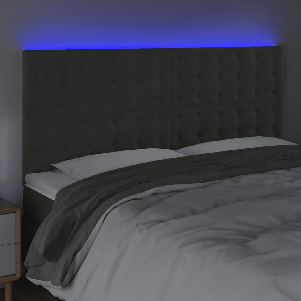 Hoofdbord LED 200x5x118/128 cm fluweel donkergrijs is nu te koop bij PeponiXL, paradijselijk wonen!