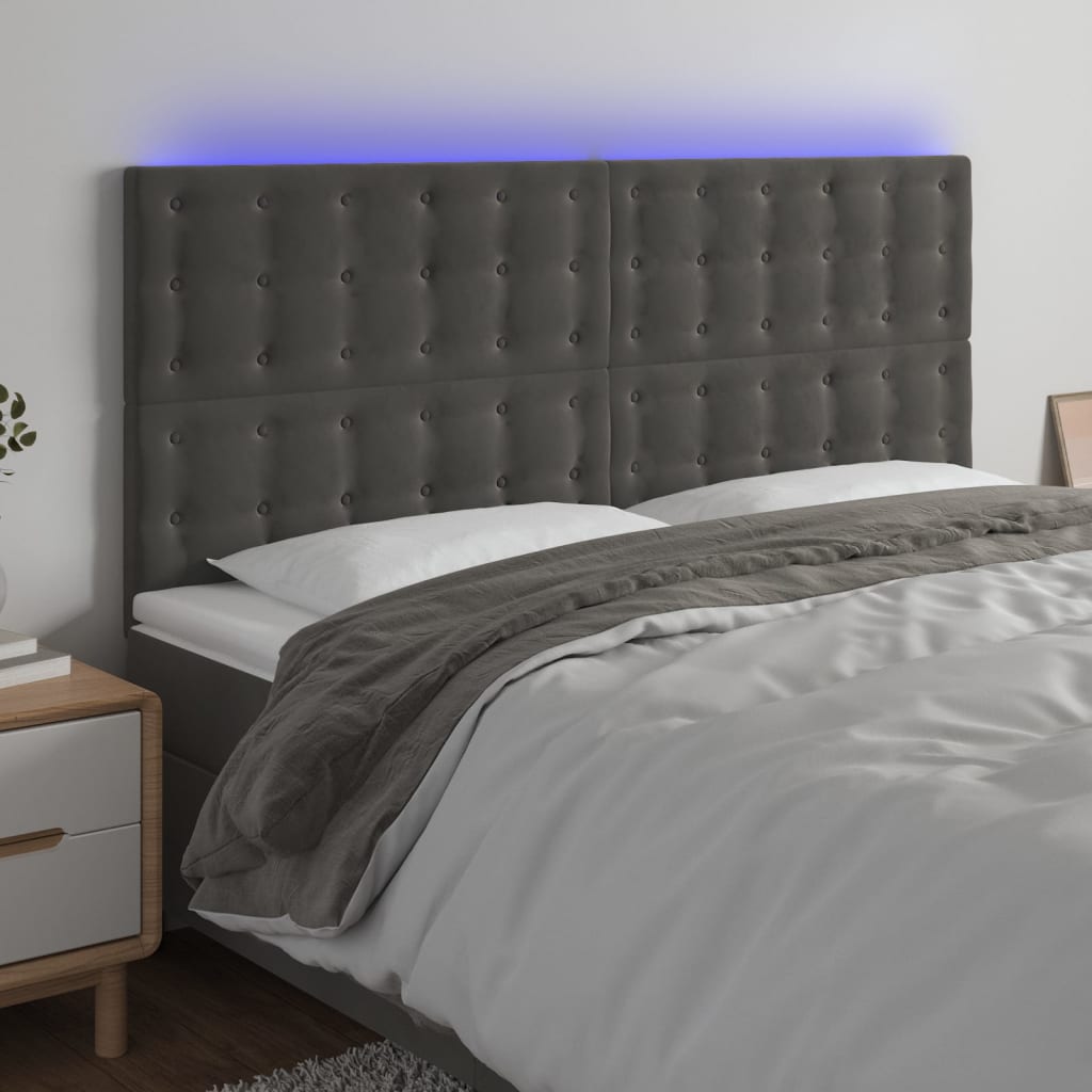 Hoofdbord LED 200x5x118/128 cm fluweel donkergrijs is nu te koop bij PeponiXL, paradijselijk wonen!