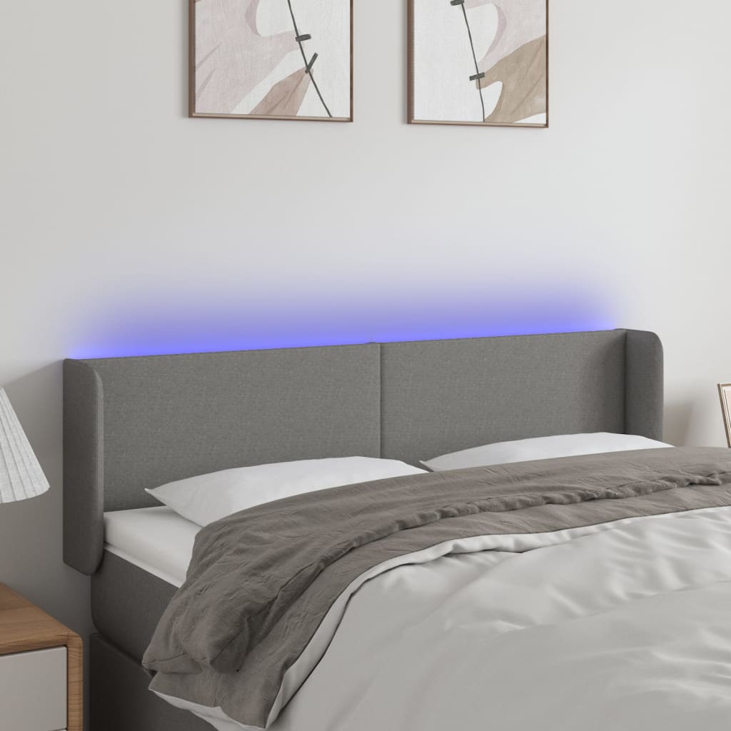 Hoofdbord LED 147x16x78/88 cm stof donkergrijs is nu te koop bij PeponiXL, paradijselijk wonen!