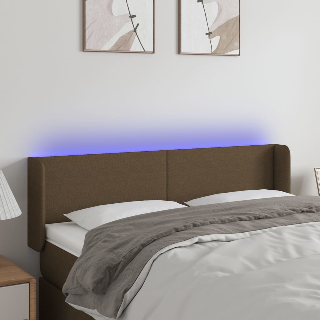 Hoofdbord LED 147x16x78/88 cm stof donkerbruin is nu te koop bij PeponiXL, paradijselijk wonen!