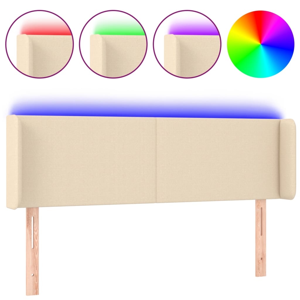 Hoofdbord LED 147x16x78/88 cm stof crèmekleurig is nu te koop bij PeponiXL, paradijselijk wonen!