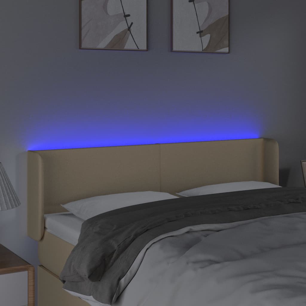Hoofdbord LED 147x16x78/88 cm stof crèmekleurig is nu te koop bij PeponiXL, paradijselijk wonen!