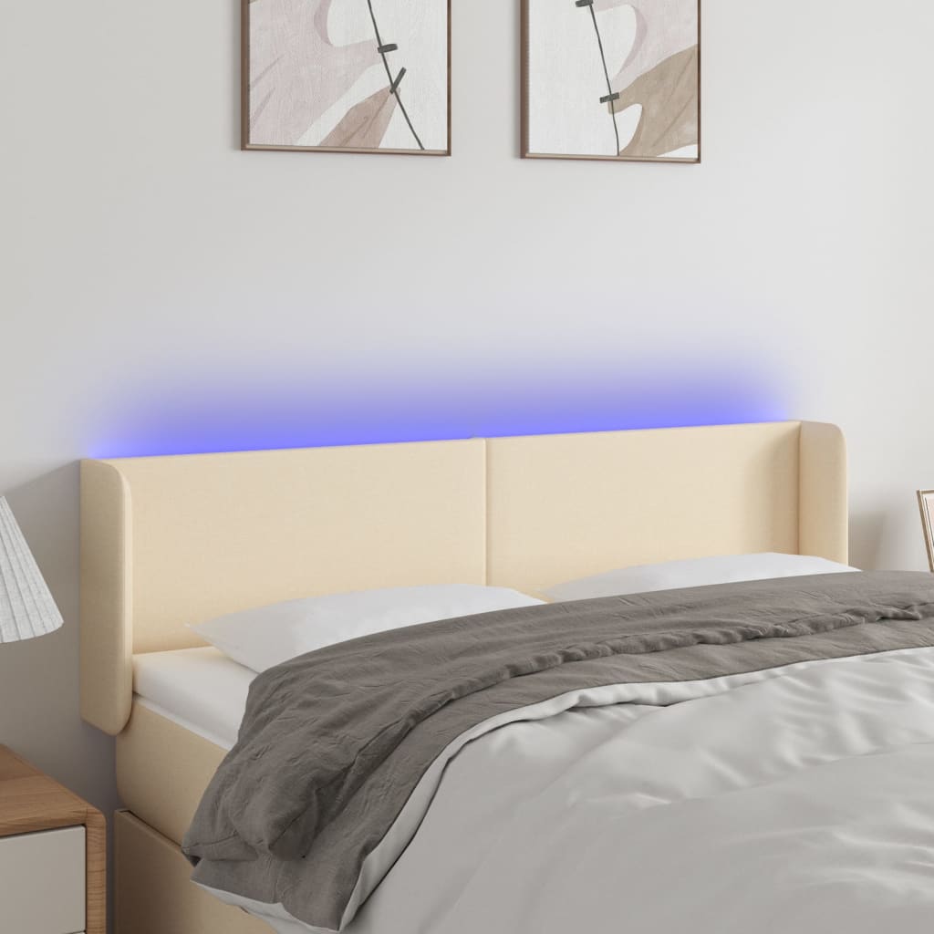 Hoofdbord LED 147x16x78/88 cm stof crèmekleurig is nu te koop bij PeponiXL, paradijselijk wonen!