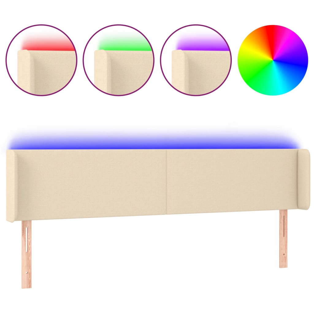Hoofdbord LED 183x16x78/88 cm stof crèmekleurig is nu te koop bij PeponiXL, paradijselijk wonen!