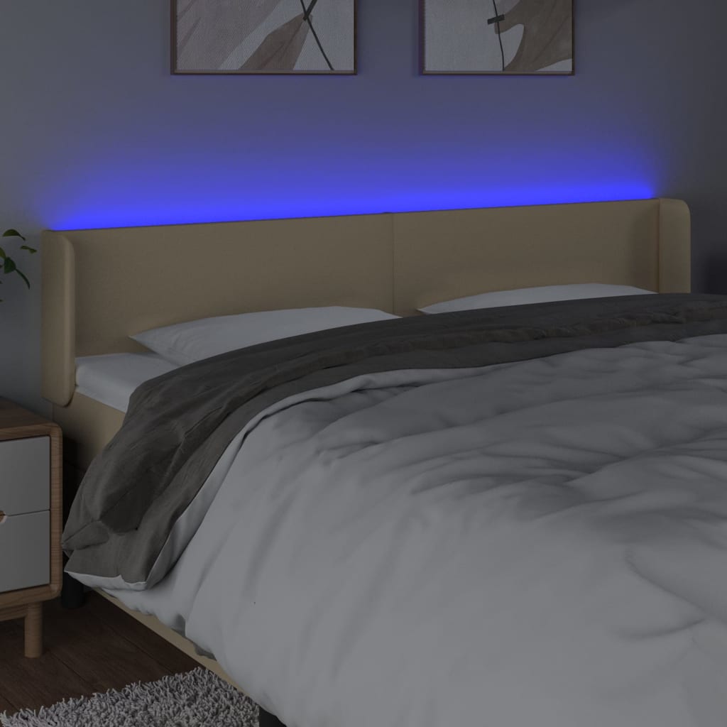 Hoofdbord LED 183x16x78/88 cm stof crèmekleurig is nu te koop bij PeponiXL, paradijselijk wonen!