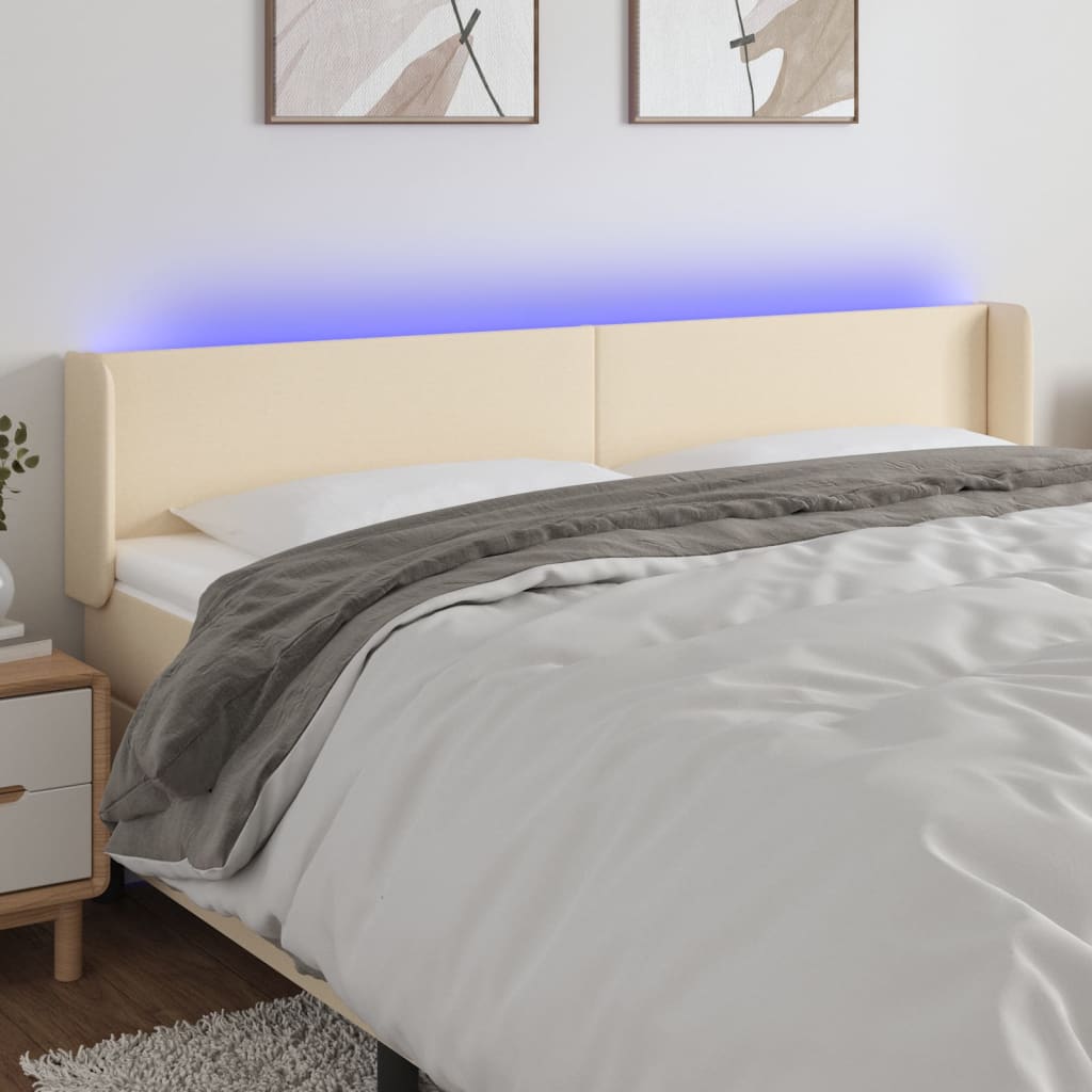 Hoofdbord LED 183x16x78/88 cm stof crèmekleurig is nu te koop bij PeponiXL, paradijselijk wonen!