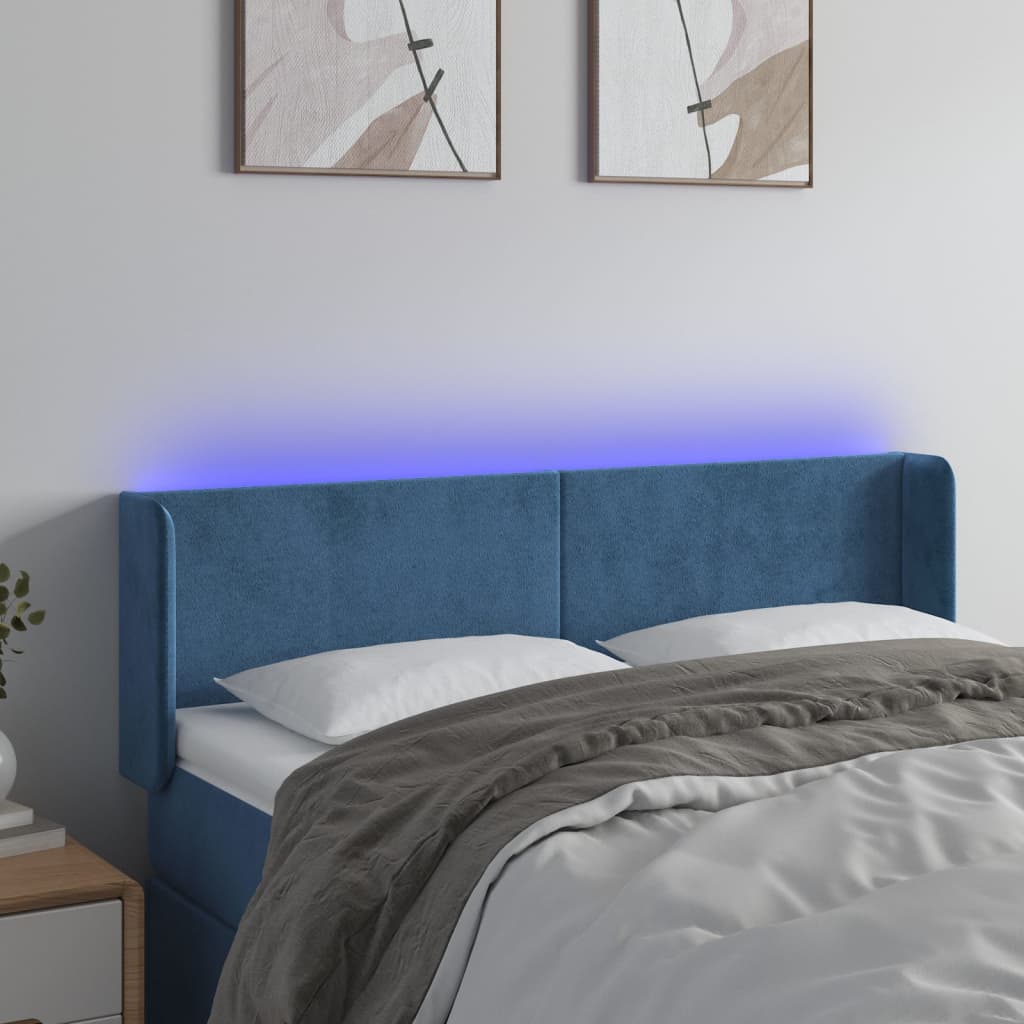 Hoofdbord LED 147x16x78/88 cm fluweel donkerblauw is nu te koop bij PeponiXL, paradijselijk wonen!