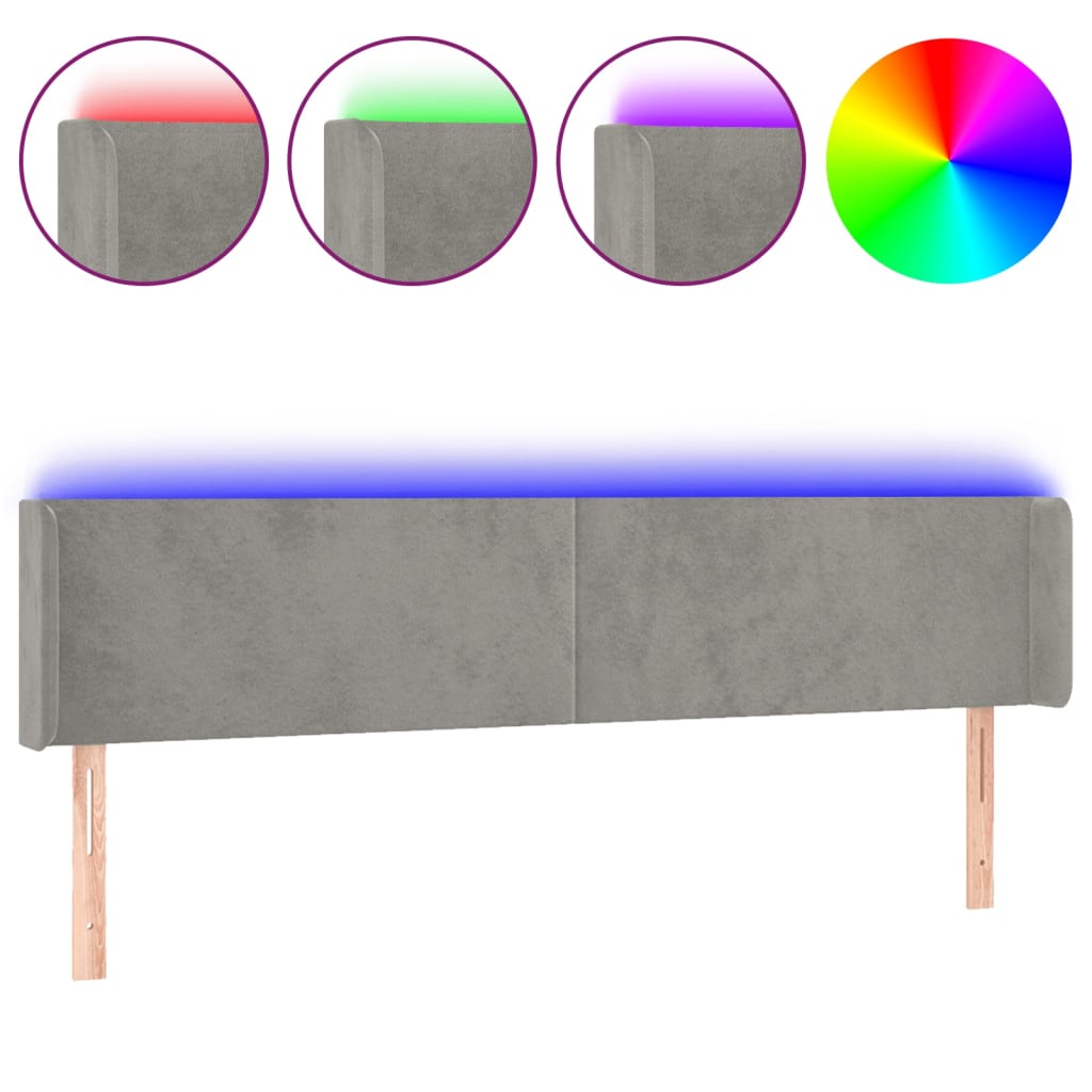 Hoofdbord LED 163x16x78/88 cm fluweel lichtgrijs is nu te koop bij PeponiXL, paradijselijk wonen!