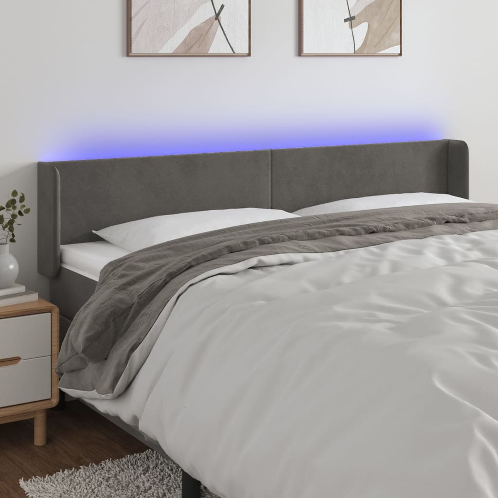 Hoofdbord LED 163x16x78/88 cm fluweel donkergrijs is nu te koop bij PeponiXL, paradijselijk wonen!