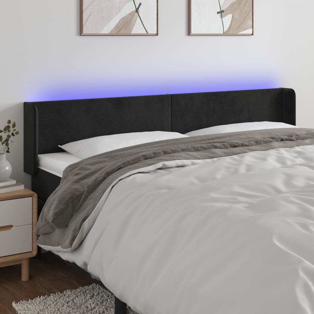 Hoofdbord LED 163x16x78/88 cm fluweel zwart is nu te koop bij PeponiXL, paradijselijk wonen!