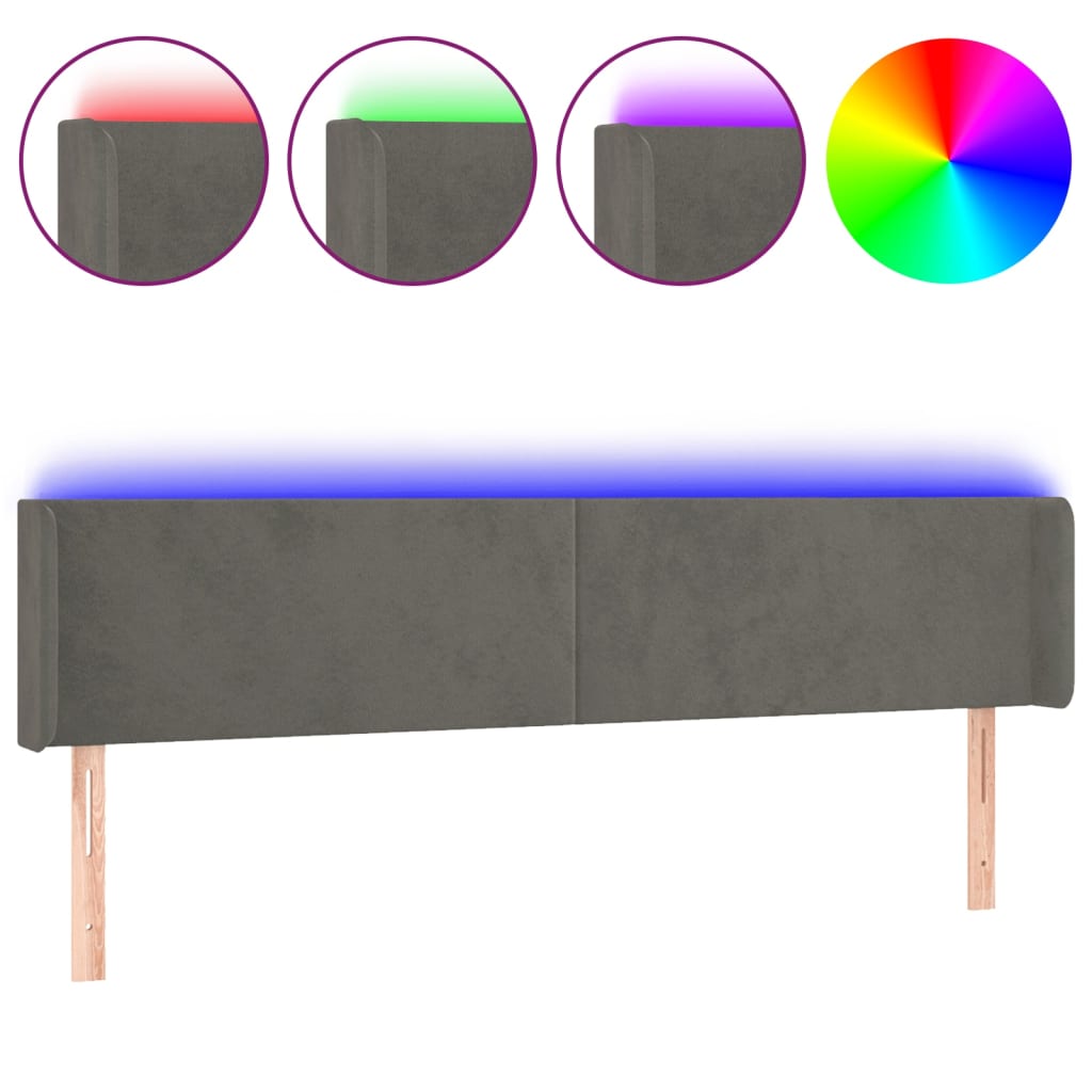 Hoofdbord LED 183x16x78/88 cm fluweel donkergrijs is nu te koop bij PeponiXL, paradijselijk wonen!