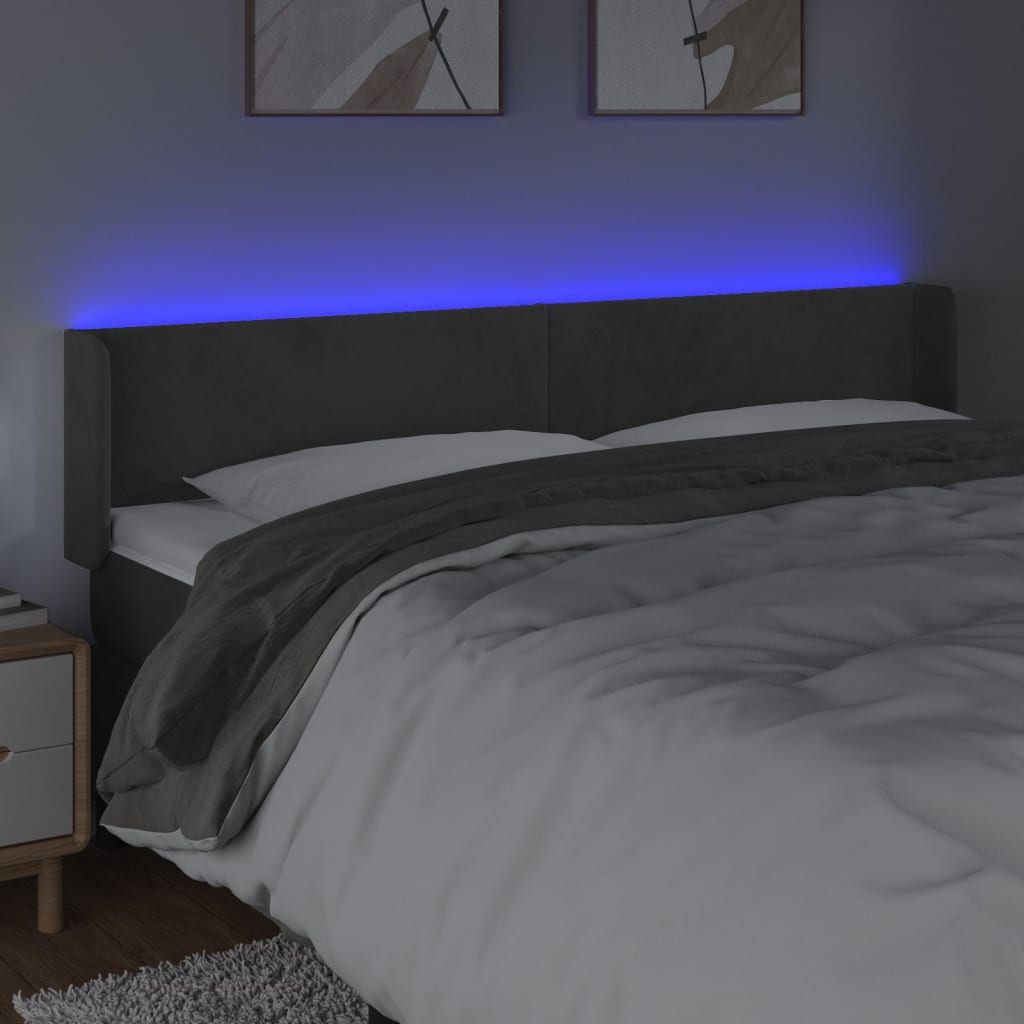 Hoofdbord LED 183x16x78/88 cm fluweel donkergrijs is nu te koop bij PeponiXL, paradijselijk wonen!