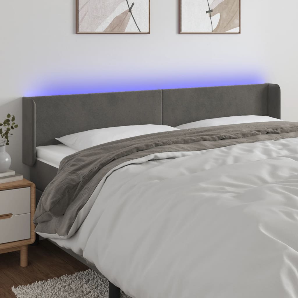 Hoofdbord LED 183x16x78/88 cm fluweel donkergrijs is nu te koop bij PeponiXL, paradijselijk wonen!