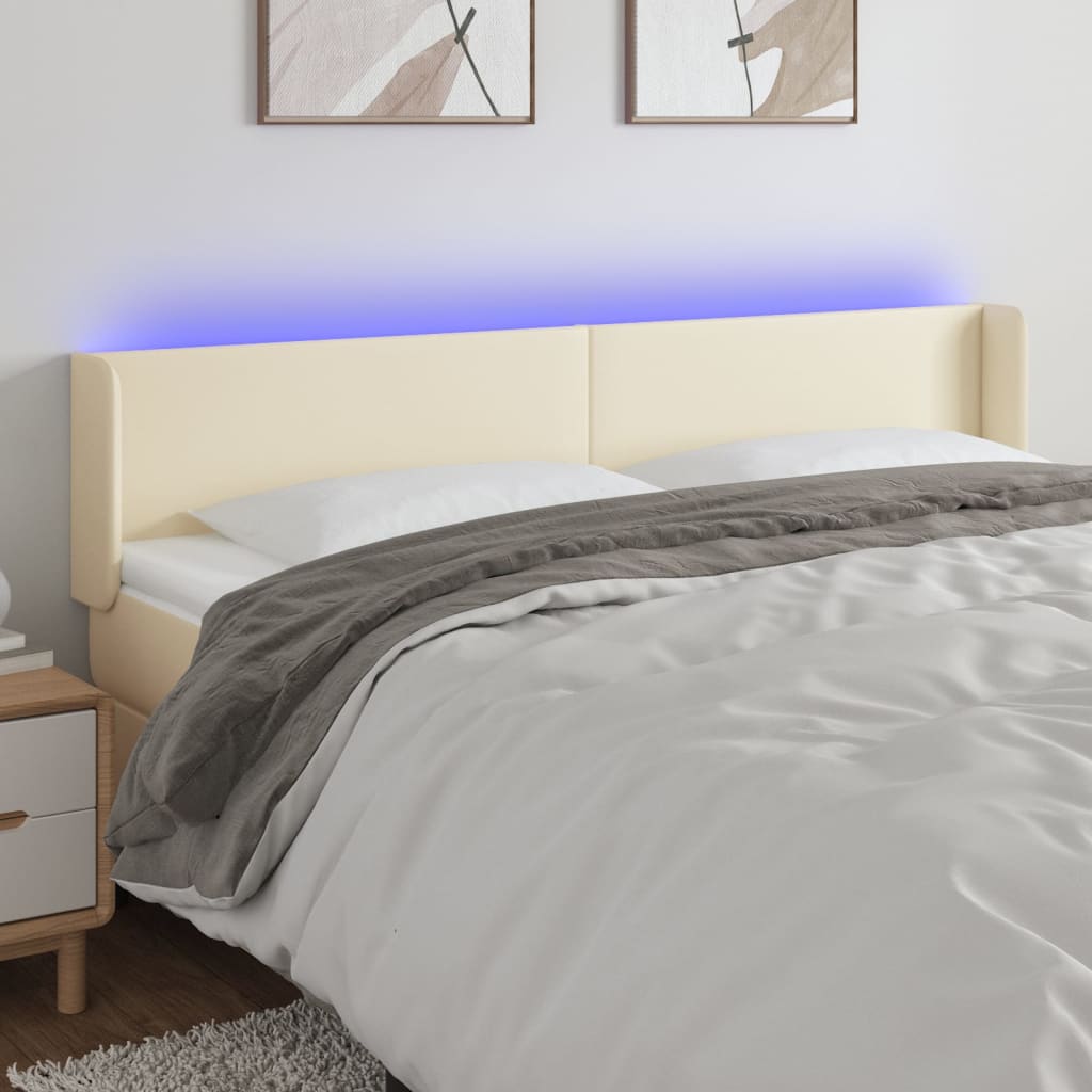 Hoofdbord LED 183x16x78/88 cm kunstleer crèmekleurig is nu te koop bij PeponiXL, paradijselijk wonen!