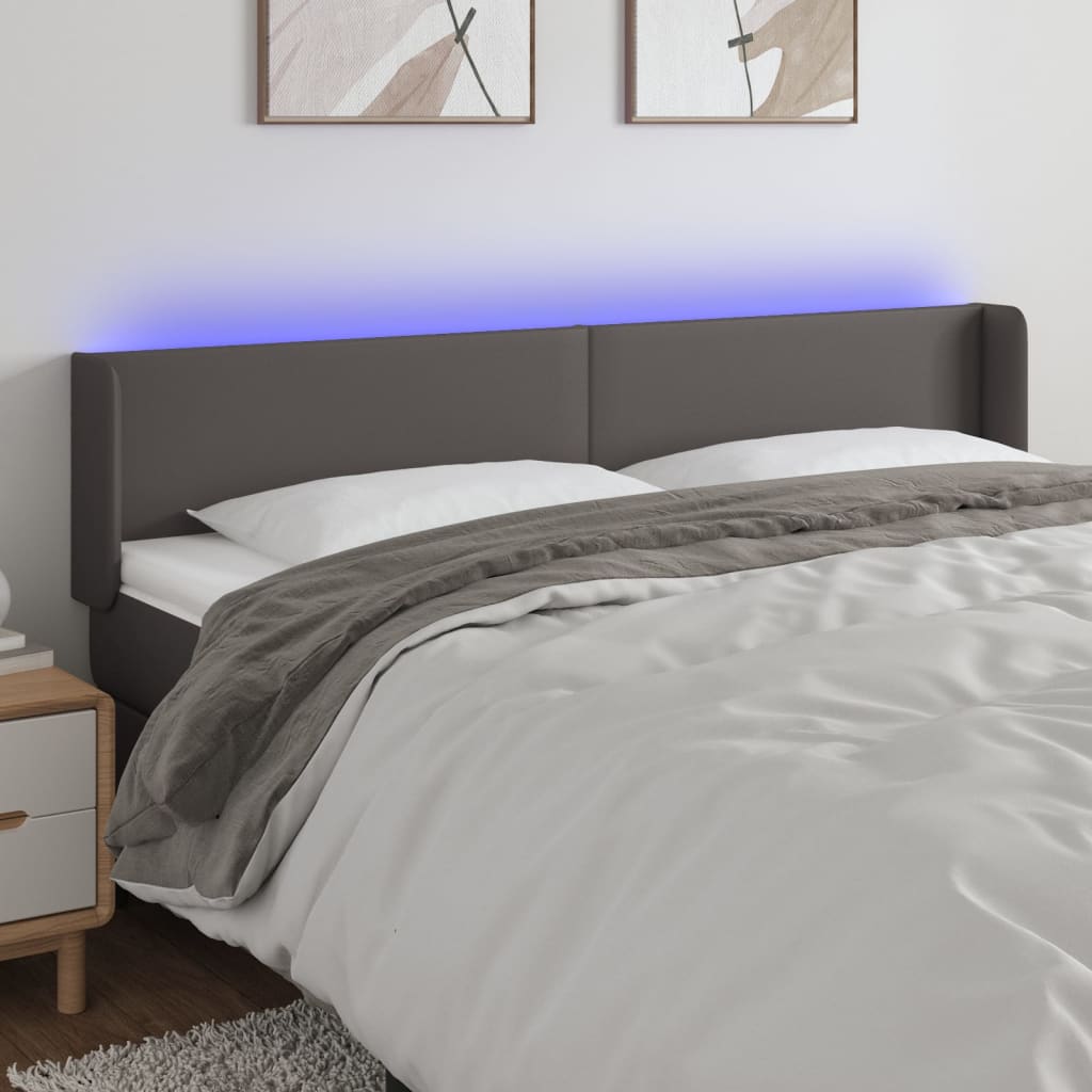 Hoofdbord LED 203x16x78/88 cm kunstleer grijs is nu te koop bij PeponiXL, paradijselijk wonen!