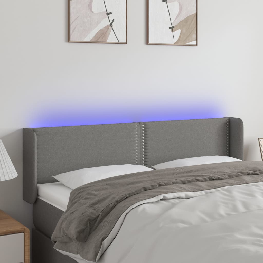 Hoofdbord LED 147x16x78/88 cm stof donkergrijs is nu te koop bij PeponiXL, paradijselijk wonen!