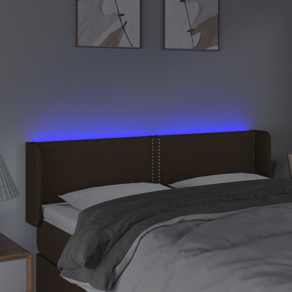 Hoofdbord LED 147x16x78/88 cm stof donkerbruin is nu te koop bij PeponiXL, paradijselijk wonen!