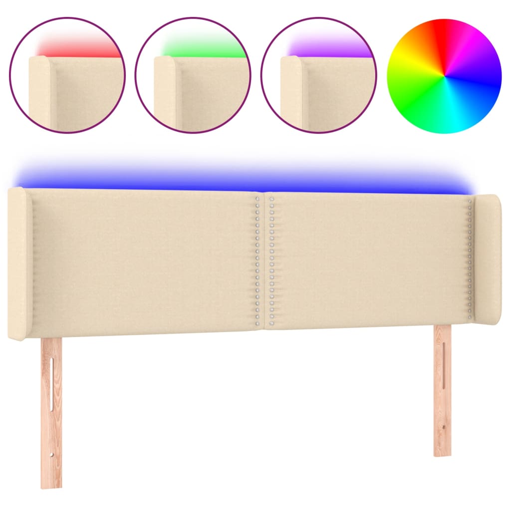 Hoofdbord LED 147x16x78/88 cm stof crèmekleurig is nu te koop bij PeponiXL, paradijselijk wonen!