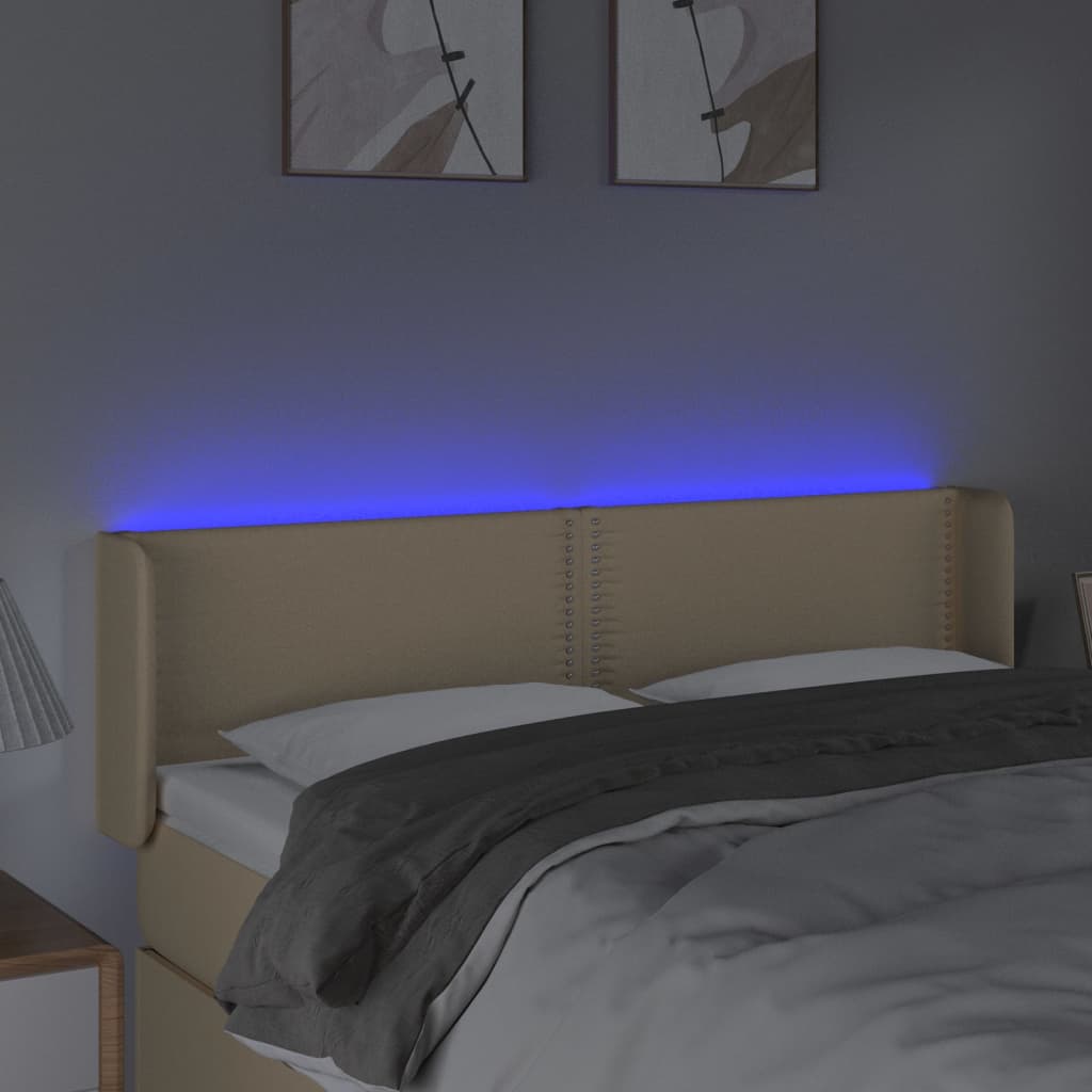 Hoofdbord LED 147x16x78/88 cm stof crèmekleurig is nu te koop bij PeponiXL, paradijselijk wonen!