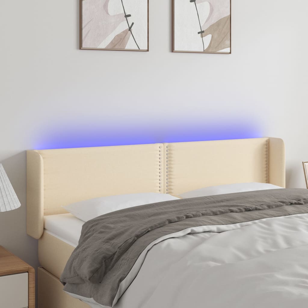 Hoofdbord LED 147x16x78/88 cm stof crèmekleurig is nu te koop bij PeponiXL, paradijselijk wonen!
