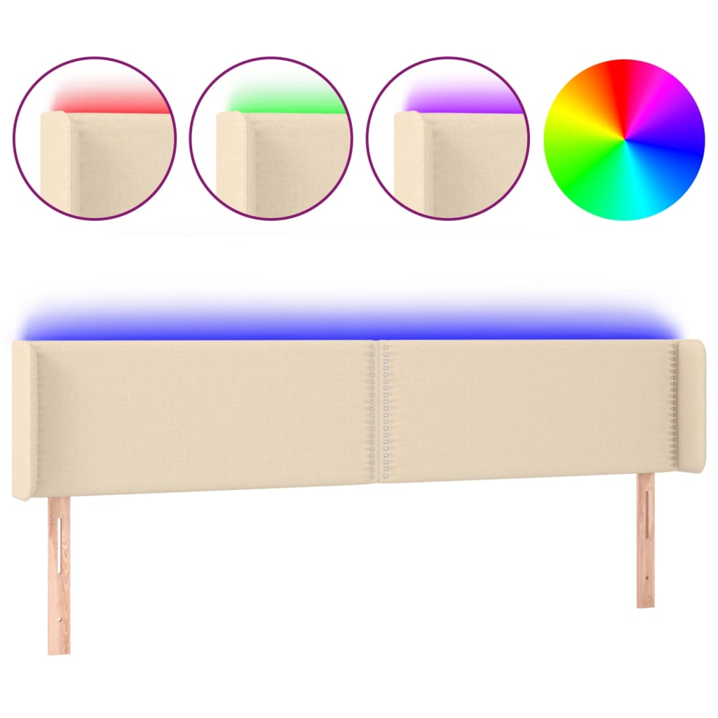 Hoofdbord LED 183x16x78/88 cm stof crèmekleurig is nu te koop bij PeponiXL, paradijselijk wonen!