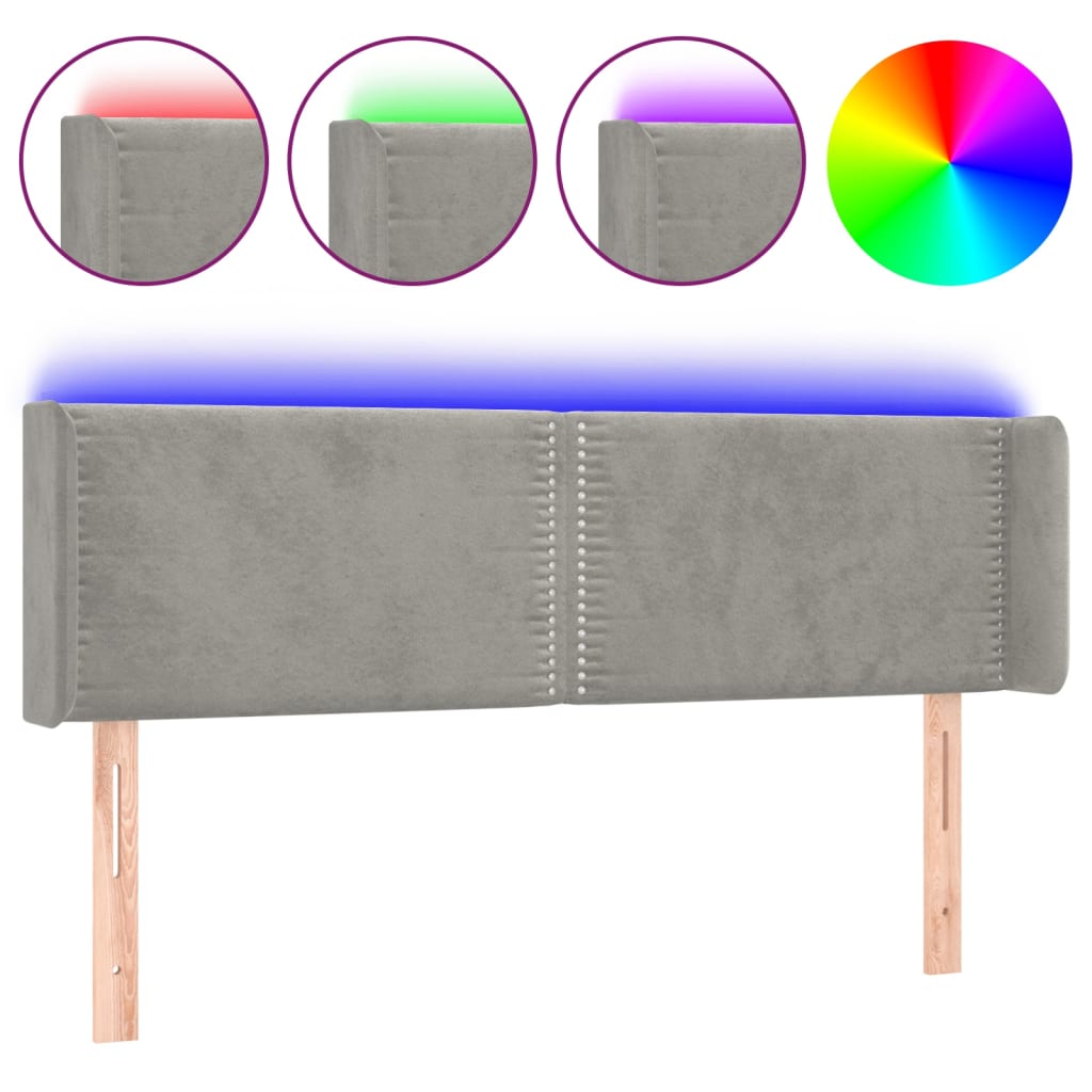 Hoofdbord LED 147x16x78/88 cm fluweel lichtgrijs is nu te koop bij PeponiXL, paradijselijk wonen!
