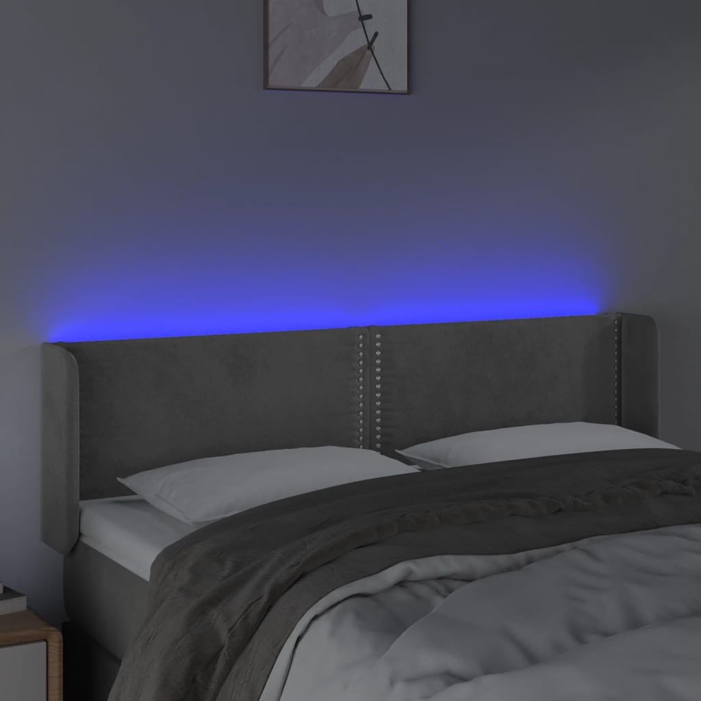 Hoofdbord LED 147x16x78/88 cm fluweel lichtgrijs is nu te koop bij PeponiXL, paradijselijk wonen!