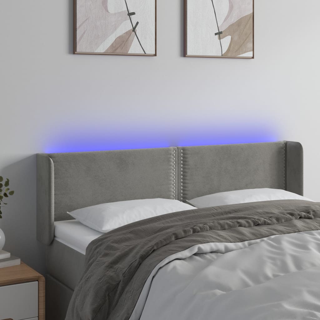 Hoofdbord LED 147x16x78/88 cm fluweel lichtgrijs is nu te koop bij PeponiXL, paradijselijk wonen!