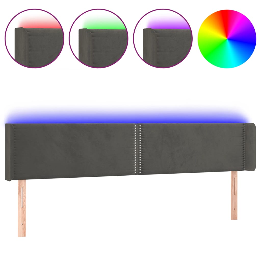 Hoofdbord LED 203x16x78/88 cm fluweel donkergrijs is nu te koop bij PeponiXL, paradijselijk wonen!
