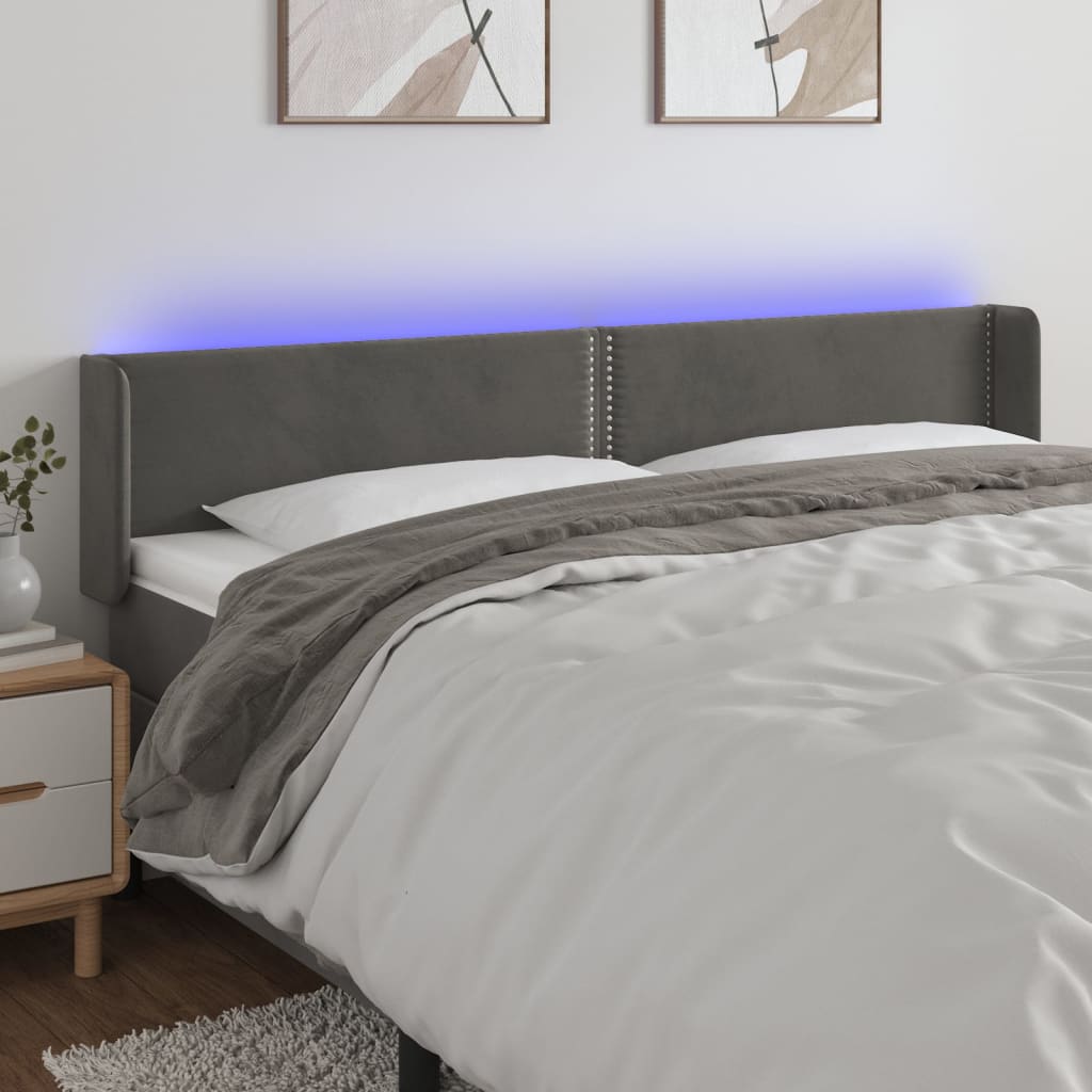 Hoofdbord LED 203x16x78/88 cm fluweel donkergrijs is nu te koop bij PeponiXL, paradijselijk wonen!